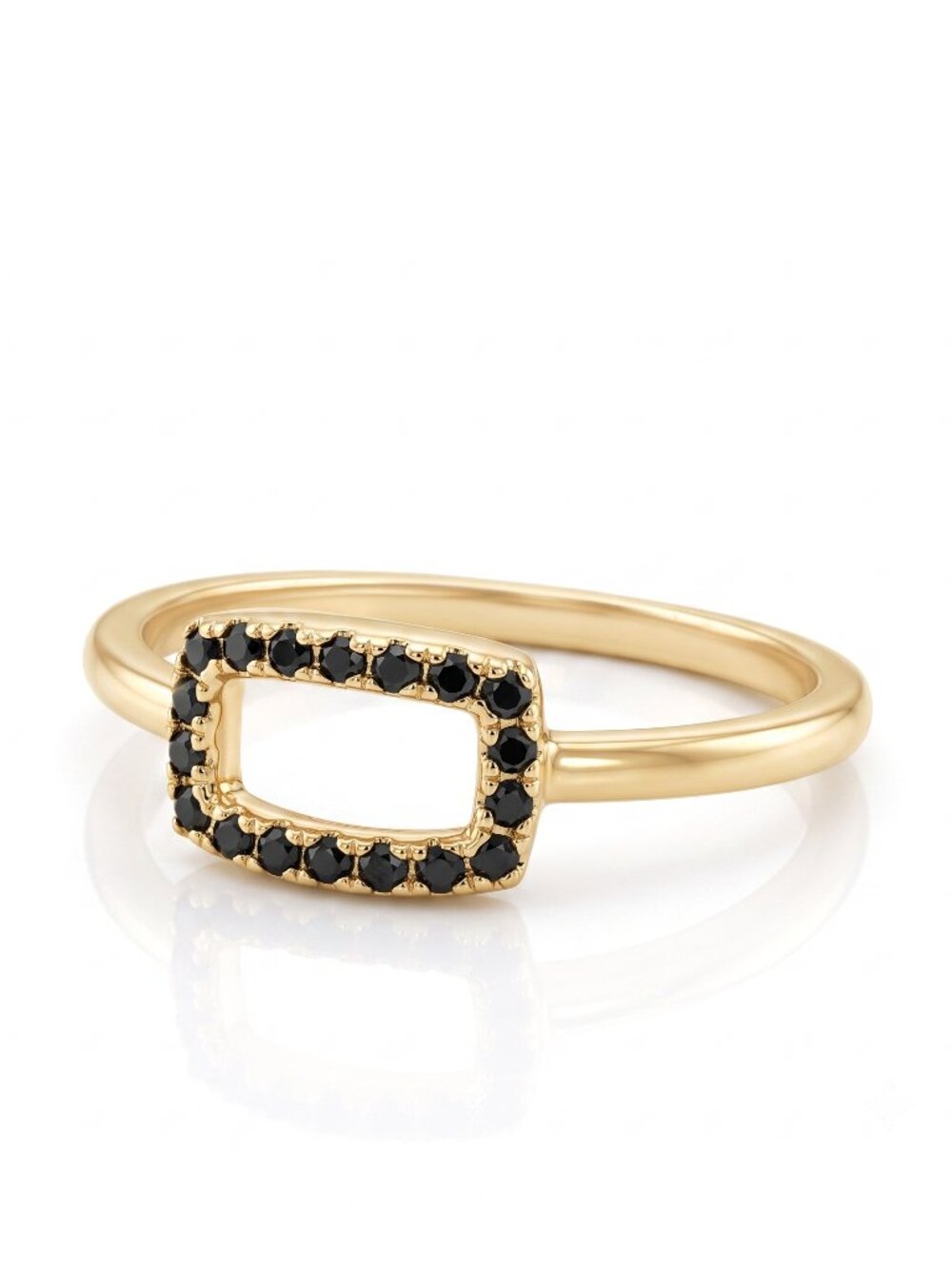 Dainty Gold Ring with Black Gemstone, 10k Gold Finish